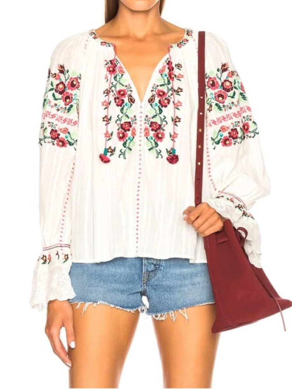 Ulla Johnson White Embroidered Floral Peasant Blouse - Picture 6 of 6